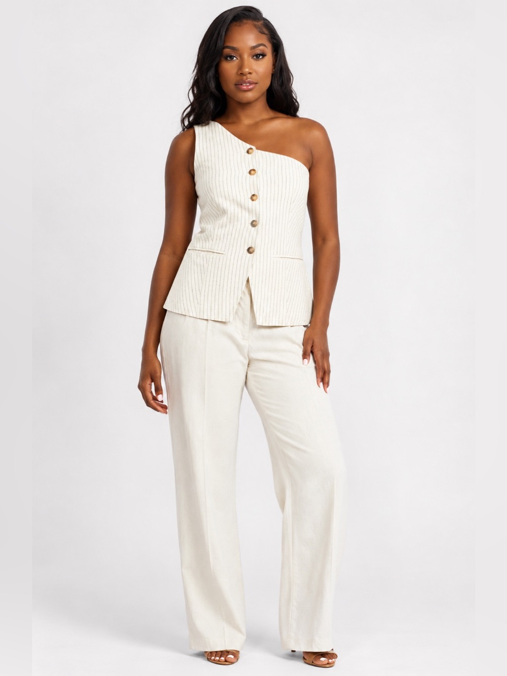Top One-Shoulder Cream Vest Shirt Size 4 NWT